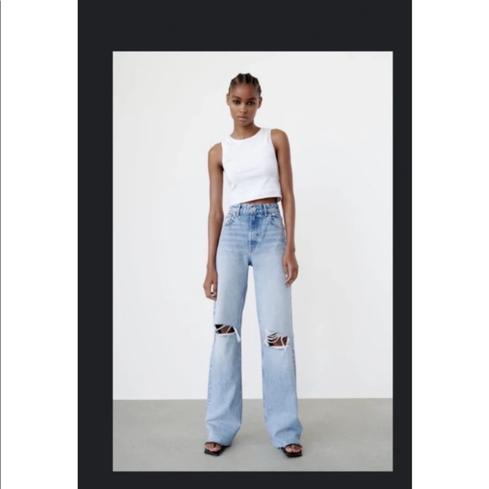 Tik tok famous. Zara high waist wide leg distressed jean